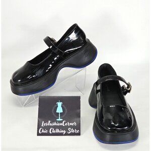 Daphne Women's Black Patent Leather Rubber Thick Heel Mary Jane Shoes Sz 7 2142